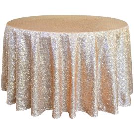 120 Inch Round Champagne Sequin Tablecloth / Overlay