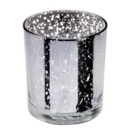 Glass Medium Silver Candle T Light Holder 70x90mm