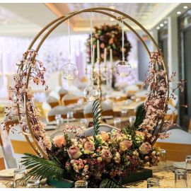 Gold Metal Table Double Hoop Flower Stand Table 80cm (flat pack version)
