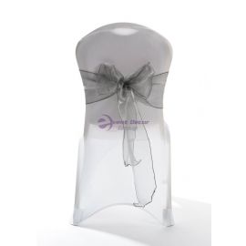 Platinum Silver Crystal Organza Chair Cover Sashes 8" x 108"
