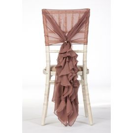 Wheat Moccha Chiffon Fancy Chiavari Chair Wedding Hood & Ruffle Tail Set