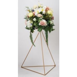 Gold Metal Triangle Flower Stand 60cm Tripod with round flat top 