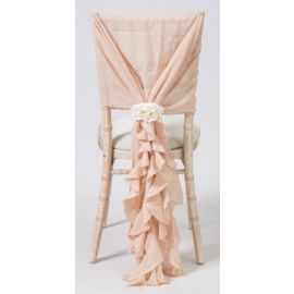 Vintage Nude Pink Chiffon Fancy Chiavari Chair Wedding Hood & Ruffle Tail Set