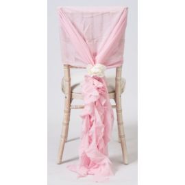Ice Pink Chiffon Fancy Chiavari Chair Wedding Hood & Ruffle Tail Set