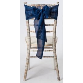 Midnight Blue Linen Wedding Chair Cover Sashes 8" x 108"