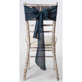 Dark Teal Linen Wedding Chair Cover Sashes 8" x 108"