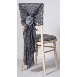 Dark Grey Lace Vintage Wedding Chair Cover Hood Wrap 29" x 70"
