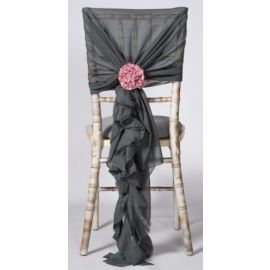 Platinum Dark Grey  Chiffon Fancy Chiavari Chair Wedding Hood & Ruffle Tail Set