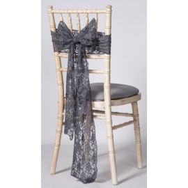 Dark Grey Lace Vintage Wedding Chair Cover Sashes 8" x 108"
