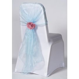 Light Blue Crystal Organza Chair Cover Hoods Wrap