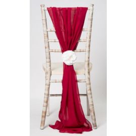 Deep Red Garnet Chiavari Chair Cover Wedding Chiffon Vertical Drops 
