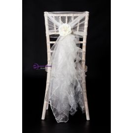 Ivory Organza Fancy Ruffle Chiavari Chair Cover Wedding Sash Accessory