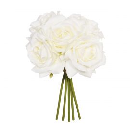 27cm Artificial Cream Open Rose x5 Posy