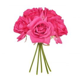 27cm Artificial Hot Pink (Beauty) Open rose x5 Posy