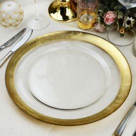 Glass Charger Plate With Gold  Foil Rim GP0198
