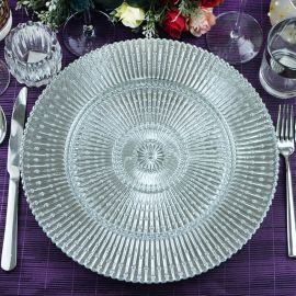 Silver Sun Ray Glass Charger Plate to buy