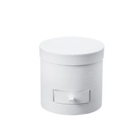 WHITE ROUND FLOWER BOX LINED WITH DRAWER
