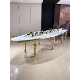 16ft Luxury  Oval Table Gold legs , Gold frame , white mdf top 