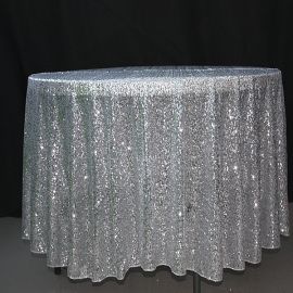 132 Inch Round Silver Sequin Tablecloth