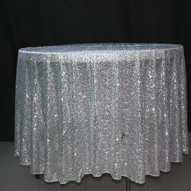 90 Inch Round Silver Sequin Tablecloth / Overlay