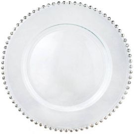 Silver Glass Beaded Charger Plate to buy 31cm