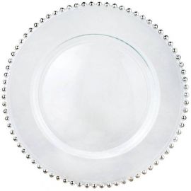 Silver Glass Beaded Charger Plate to buy 33cm