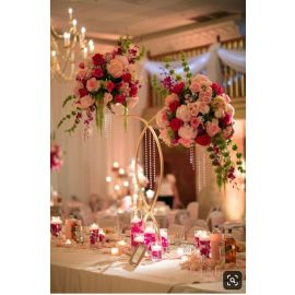 Gold Metal Flower Stand 85cm with twist and hanging garland