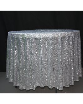 132 Inch Round Silver Sequin Tablecloth, Round Silver Sequin Tablecloth
