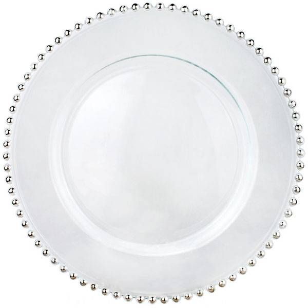 Silver Glass Beaded Charger Plate To, Mirrored Charger Plates Bulk