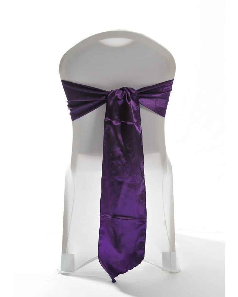 Cadbury Purple Satin Wedding Chair Cover Sash 8" x 108"