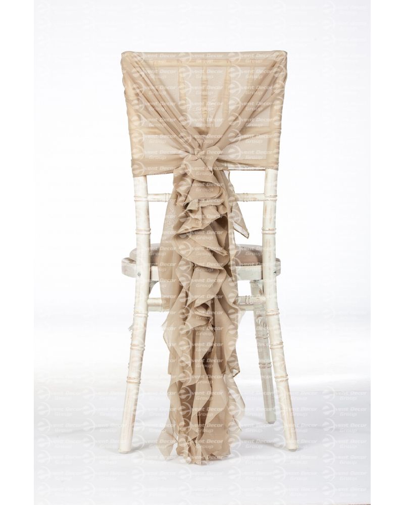 Antique Gold Chiffon Fancy Chiavari Chair Wedding Hood & Ruffle Tail Set