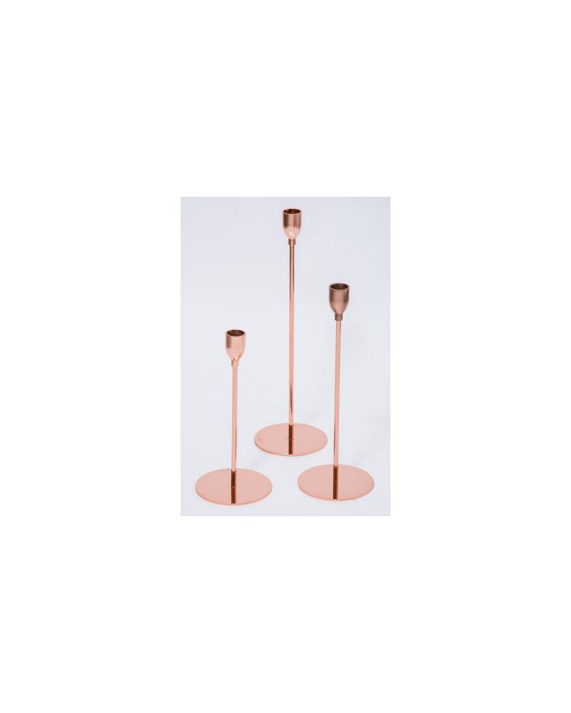 Small Rose Gold Candle Holder set of 3  22cm,28cm & 33cm