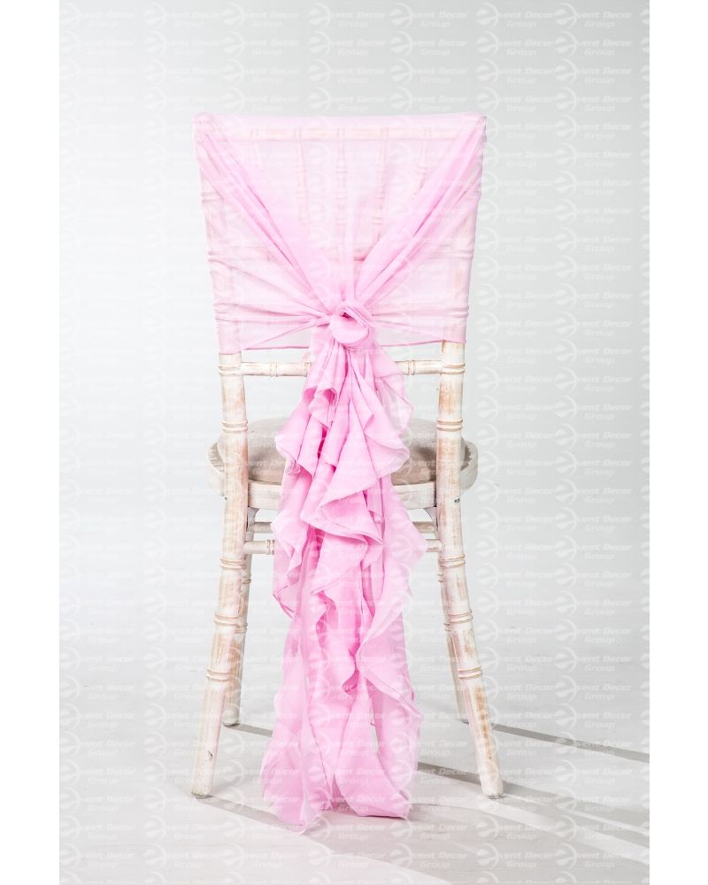  Pink Chiffon Fancy Chiavari Chair Wedding Hood & Ruffle Tail Set