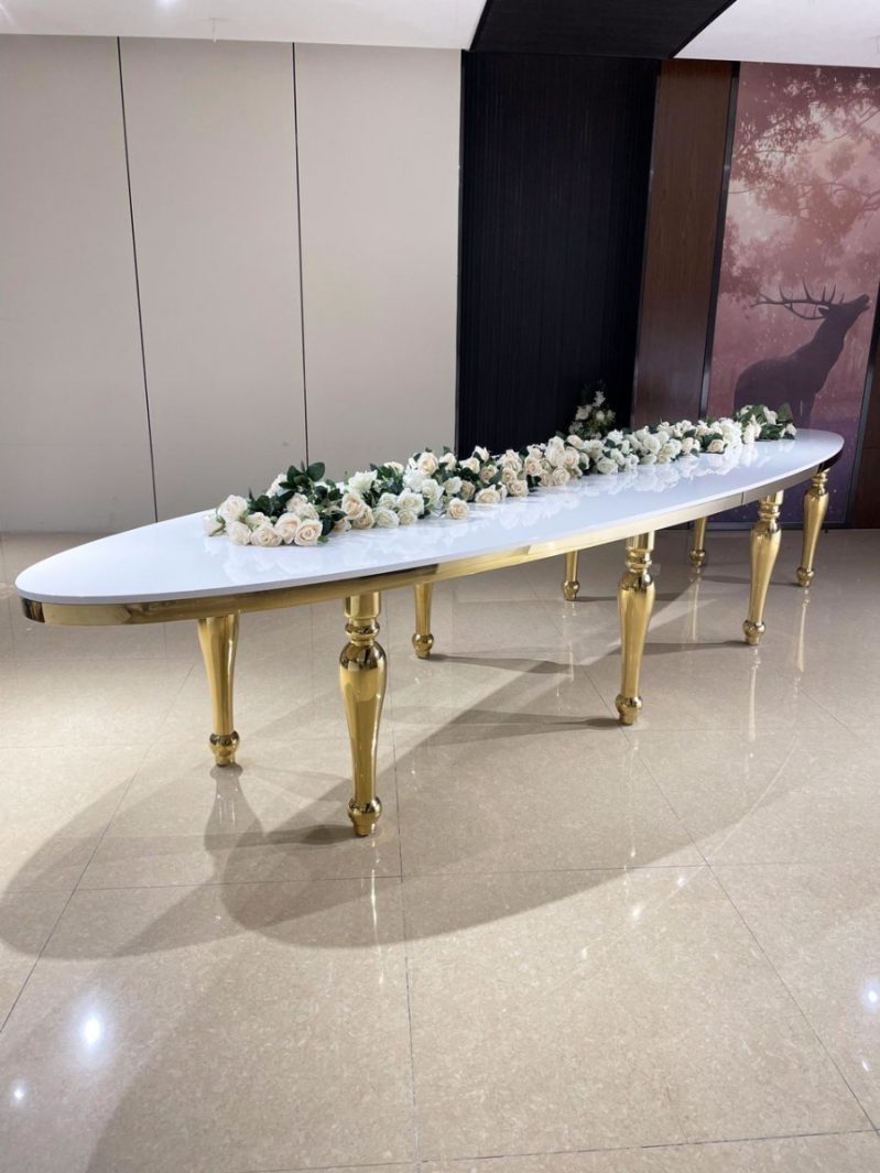16ft Luxury Oval Table Gold legs , Gold frame , white mdf top -0